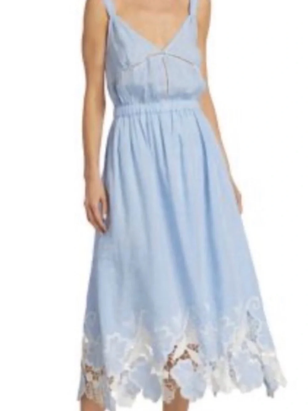 Magaschoni Light Blue Linen Blend Top with Eyelet Trim - Picture 2 of 6